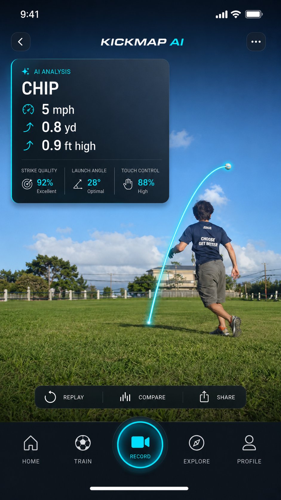 KickMap AI screen illustrating ball-flight analysis